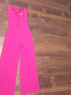Express Hot Pink Wide-Leg Plunge Jumpsuit